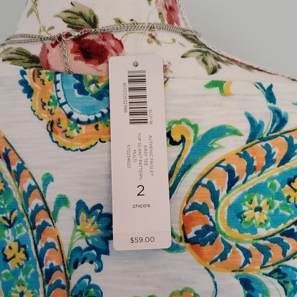 NWT Chico's Paisley Elbow Sleeve Tee - Picture 9 of 12
